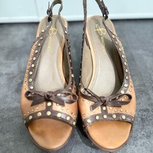 b. makowsky Tan and Brown wedge leather heels!